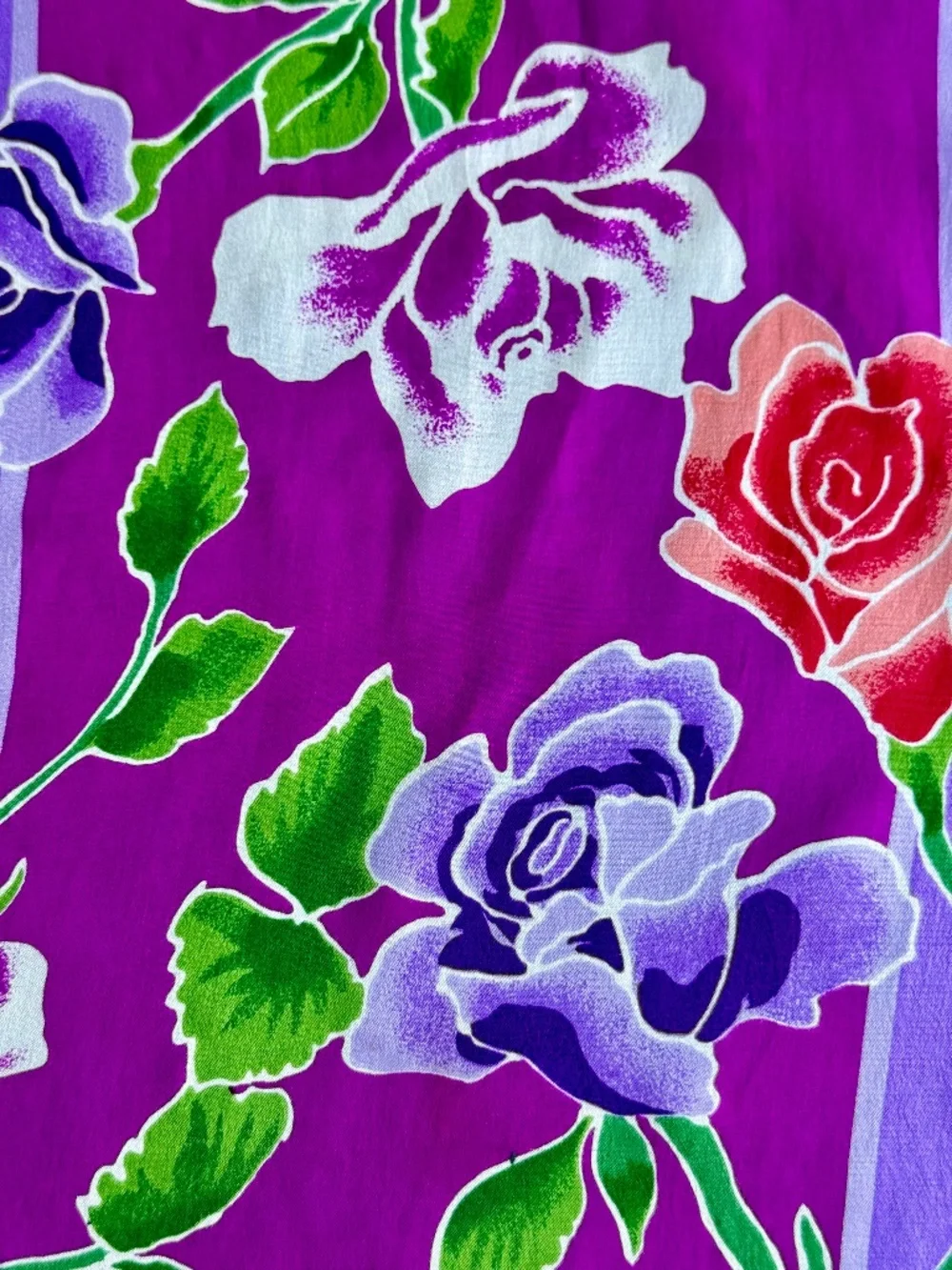 Vintage Oscar‎ De La Renta Floral Long Scarf Magenta Purple Rose Print